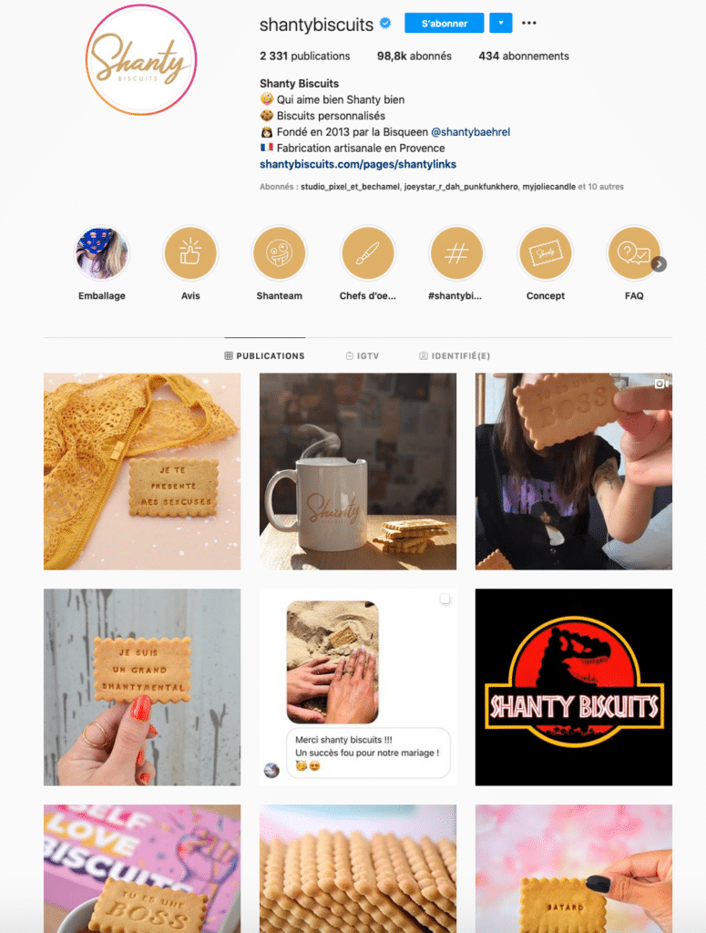 Le feed ou la mosaïque instagram de Shanty Biscuits 