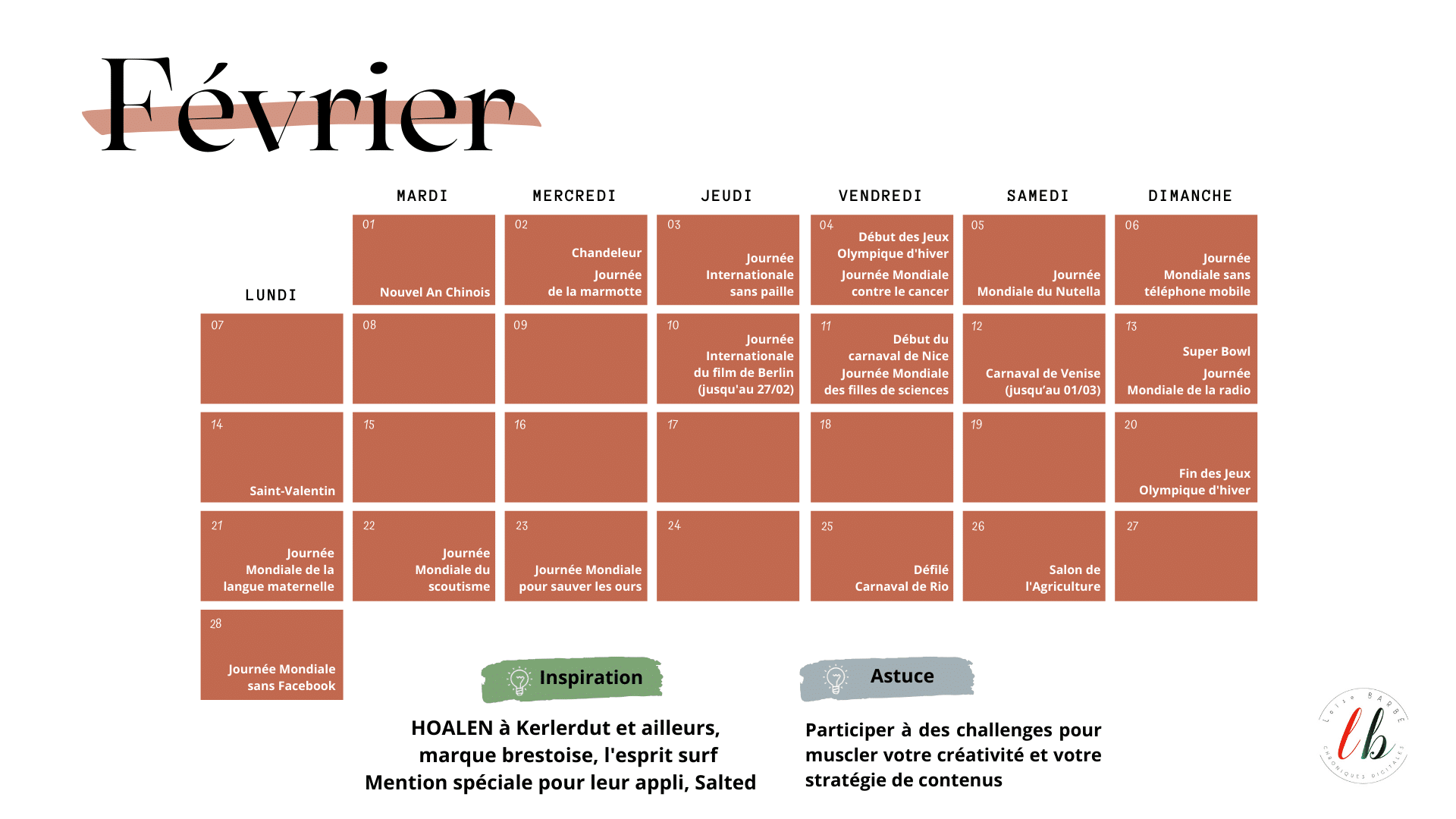 Le calendrier magique du community manager en 2022 Loïse Barbé